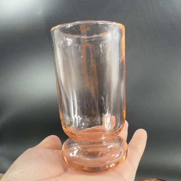 1950s Peachy Pink Tumbler Drinking Glasses Set 2 Thick Heavy Glass Cups Mugs VTG - Picture 14 of 15